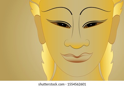 Buddha face with copy space on yellow vector backgrounds