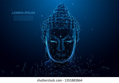 Buddha face. Buddha head silhouette low poly wireframe. Buddhism, Thai culture concept, low poly style.  Vector polygonal wireframe mesh art