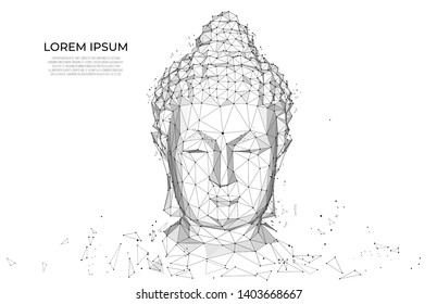 Buddha face. Buddha head silhouette low poly wireframe. Buddhism, Thai culture concept, low poly style.  Vector polygonal wireframe mesh art