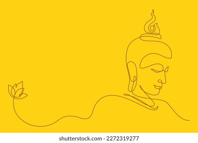 buddha face line art decorated with lotus water lily.continuous line drawing style vector illustration