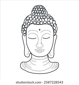  Buddha face is made in traditional Thai style, outline, with refined features and decorative elements typical for Thai culture. Wisdom. isolated on white background. Vector