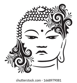 Buddha face with ornamental decorative elements, vector