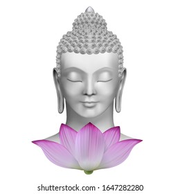 Buddha face with pink lotus flower print