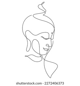 buddha face portrait line art decoration. continuous line drawing isolated on white background