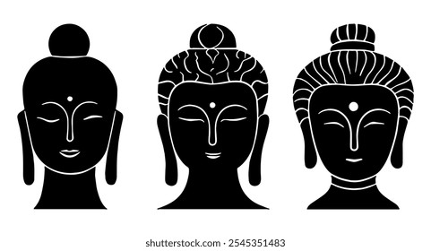 Buddha Face Silhouette. Flat Vector Illustration