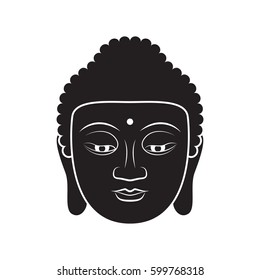 Buddha Face In Simple Black Style Isolated On White Background. Created For Mobile, Web, Decor, Print Products, Application.