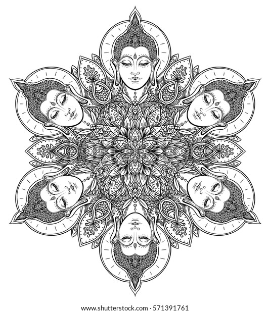 Download Buddha Faces Ornate Mandala Round Pattern Stock Vector ...