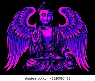 buddha falying emblemon black background vector illustration