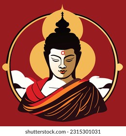 Buddha figure, Buddhism, Hinduism, India. God. Buddha painting. orange background