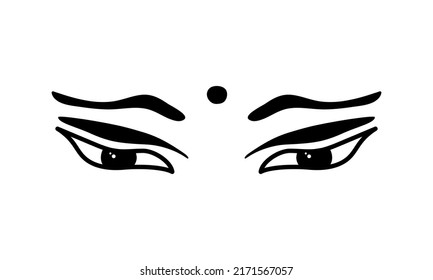 Buddha God eyes hand drawn illustration. Symbol of wisdom, energy. Religion sketch. Vector 