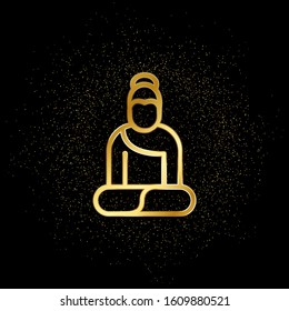 Buddha gold icon. Vector illustration of golden particle background.. Spiritual concept vector illustration