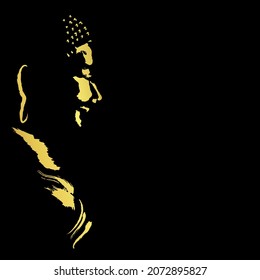 buddha with golden brush stroke isolate on black