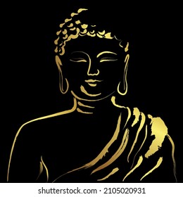buddha with golden brush stroke painting over black background