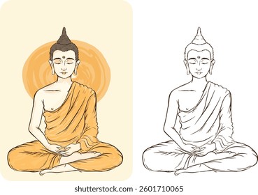 Buddha Graphic vector drawing on white background
