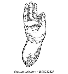 Buddha Gyan-mudra gesture hands. Yoga mudra while meditating. Mudra jnana of knowledge, Buddhism or Hinduism drawing element vector.