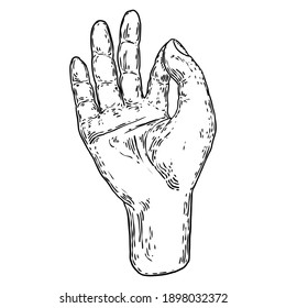 Buddha Gyan-mudra gesture hands. Yoga mudra while meditating. Mudra jnana of knowledge, Buddhism or Hinduism drawing element vector.
