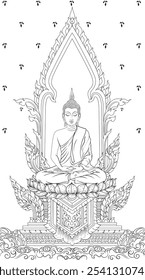 Buddha hand draw thai art outline vector