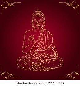 Buddha hand drawing. vintage vector illustration with a red background.