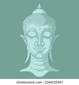 Buddha Head N° 7 Flat Illustration (Three Tones - Turquoise)