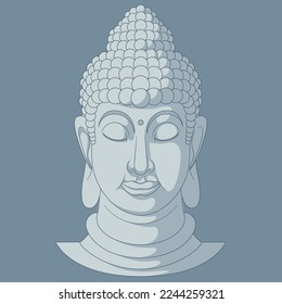 Buddha Head N° 9 Flat Illustration (Three Tones - Blue)