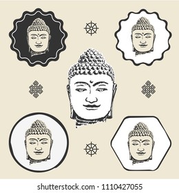 Buddha head buddhism icon flat web sign symbol logo label