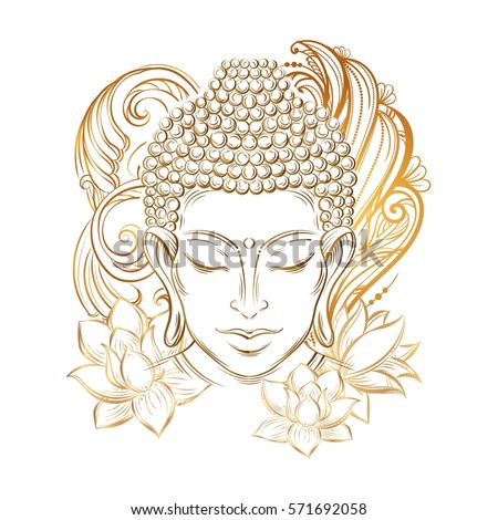 Buddha head - elegant vector illustration. The symbol of Hinduism, Buddhism, spirituality and enlightenment. Tattoo, illustration, printing on fabric. Buddha Purnima Background Stock photo © 