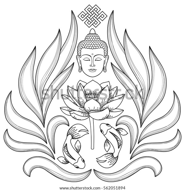 Image Vectorielle De Stock De Tête De Bouddha Avec Noeud