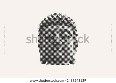 Buddha head with halftone effect. Monochrome image of a Buddhist god. Stock photo © 