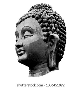 Buddha head with halftone pattern effect