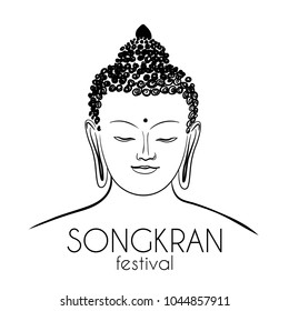 Buddha head, hand-drawing vector, ohm signBangkok Thailand Festival Songkran