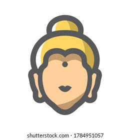 Buddha Head. Indian face Vector Cartoon illustration.
