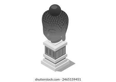 Ilustración isométrica de la cabeza de Buda, 3d Concepto de vista isométrica Fondo blanco, Conveniente para Diagramas, Infografías y Otros activos gráficos