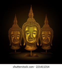 buddha head portrait on a dark background. vector 