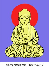 Buddha head silhouette, drawing vector, ohm sign