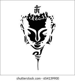 Buddha head silhouette, drawing vector, ohm sign