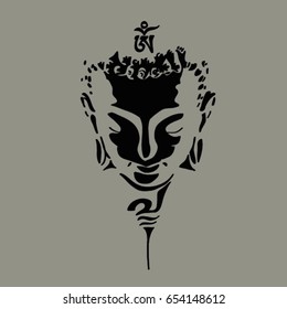Buddha head silhouette, drawing vector, ohm sign