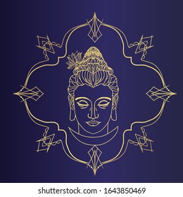 Silueta de cabeza de Buda. Ilustración vectorial aislada. Motivos esotéricos del budismo. Tatuaje, espiritual, indio, budismo, arte espiritual