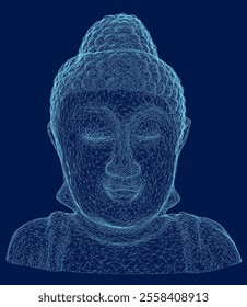 buddha head statue illustration. buddha gautama wireframe style illustration. Vector illustration