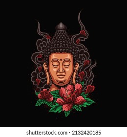 Buddha head statue vector illustration