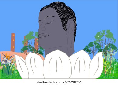 Buddha head  ,the large ancient Buddha head ,Ayutthaya Historical Park ,Thailand.