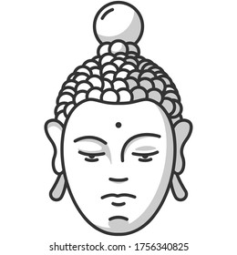 Buddha head vector cartoon illustration isolated on a white background.