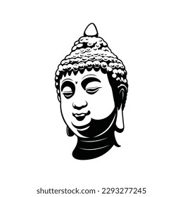 A buddha head with a white background.