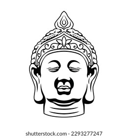 A buddha head with a white background.