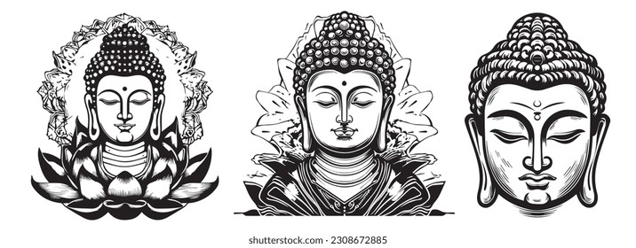 Buddha heads vector illustration silhouette