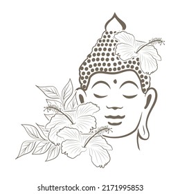 Buddha with hibiscus flowers, vector