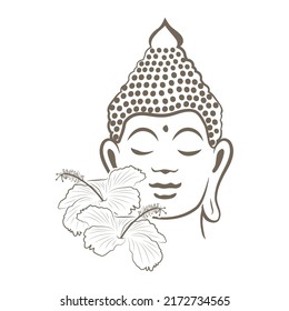 Buddha with hibiscus flowers, vector
