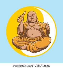 Buddha holding beer funny cartoon  