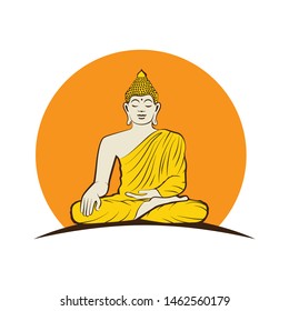 Buddha with huge  sun in background, vector