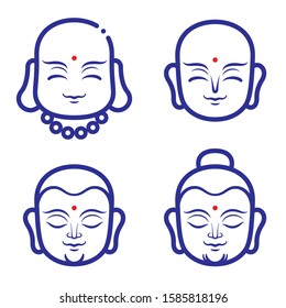 Buddha icon face avatar vector illustration. A smiling monks face for logo design. Thai,Chinese and asia buddha face.