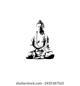 Buddha icon isolated on white vector illustration. Enlightenment symbol, buddha sketch drawing in black and white colors. Buddhist statue, sculpture image